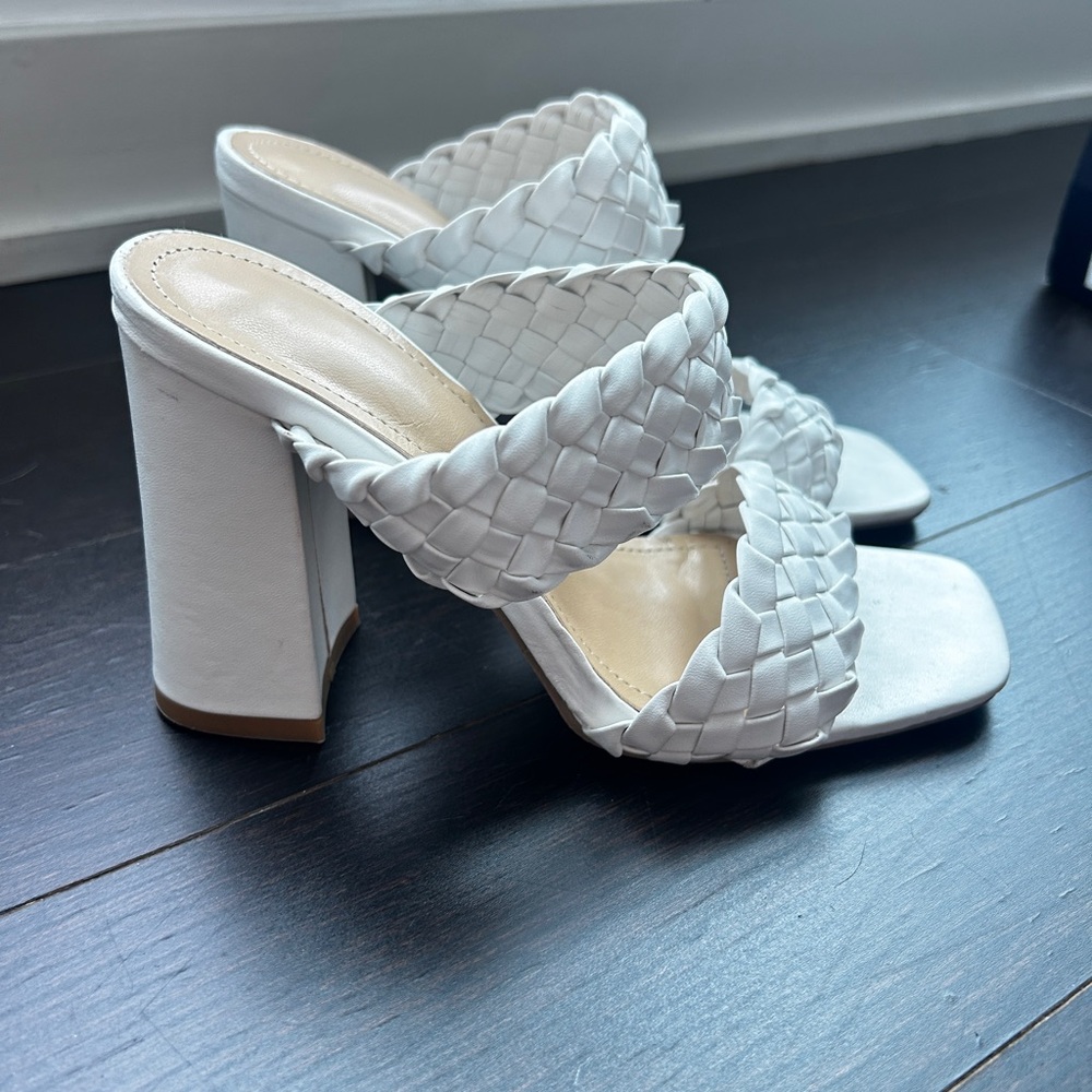 White Braided Women's block heels